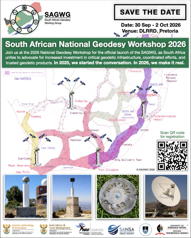  The map shows the Historical Geodetic Triangulation Network of South Africa overlaid with TrigNet stations to show the evolution of the national control survey system from a passive to active network. © SAGWG 2026